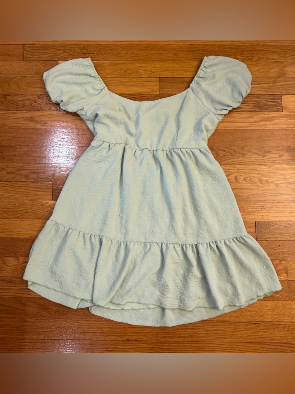 Altar'd State Tiered Babydoll Dress Tie Back in Sage Green Texture Dot - Size XL